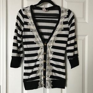 Black and white striped lace cardigan